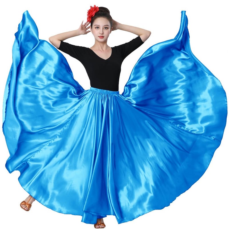 Sancan Women Full Ankle Length Retro Long Maxi Skirt for Dance Gypsy Costume Church Praise Worship Celebration Party Cosplay (Lake Blue) - Image 1